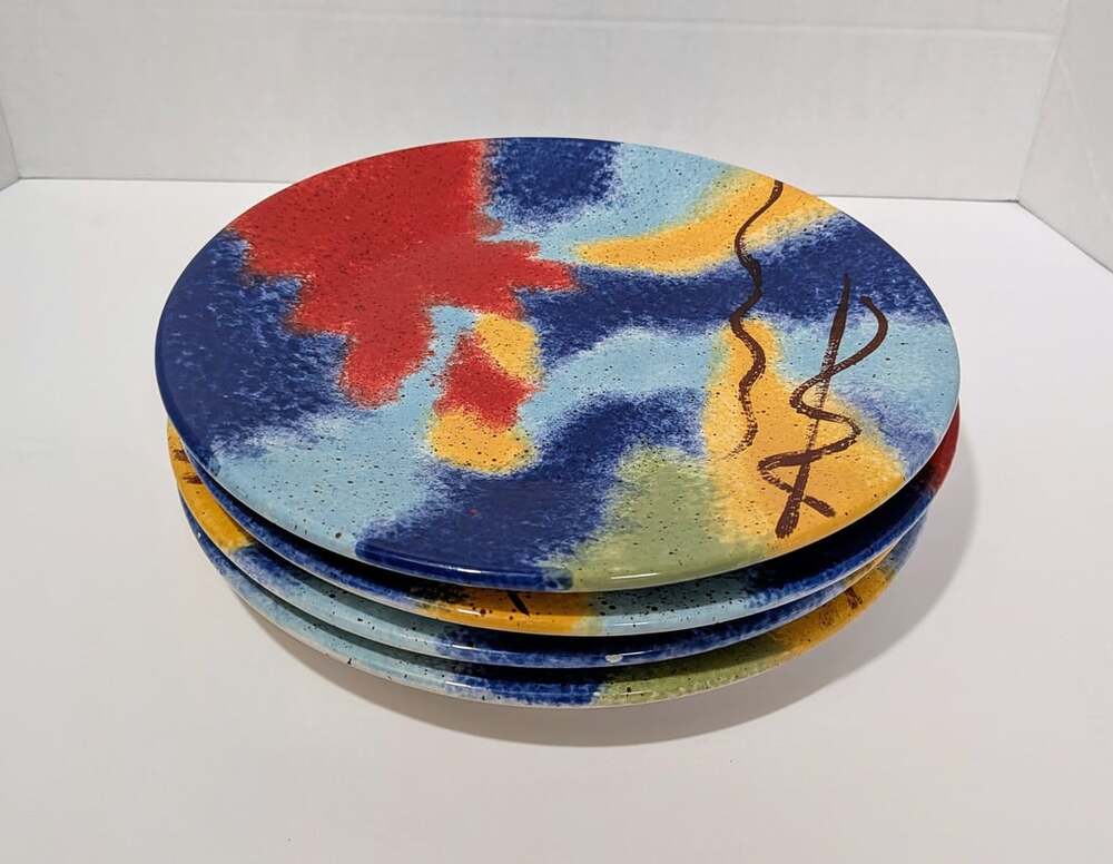 Pfaltzgraff Sedona Hand Painted Colorful Abstract 9" Salad Plates Set of 4
